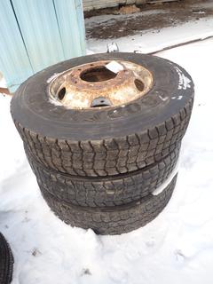 (3) Good Year G395 11R22.5 Tires On Rims, 40% Life Remaining