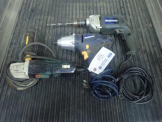 Mastercraft 120V Impact Drill C/w Mastercraft 120V 1/2in Drill And Black And Decker 110V 4 1/2in Angle Grinder