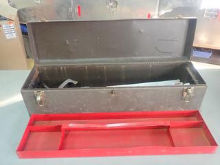 Tool Box C/w Hand Saw, Rubber Mallet, Hammer, Cutters, Tie Wire, Grease Gun And Pliers