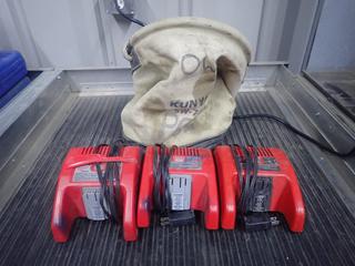 Qty Of (3) Milwaukee 18V To 28V Battery Chargers C/w Kuny's Bag