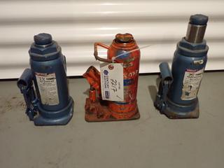 (2) 12-Ton And (1) 12 1/2in-Ton Hydraulic Bottle Jacks *Note: No Handles*