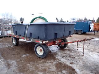 14ft X 8ft Kory Farm Equipment Model 6072 Farm Wagon C/w Pintle Hitch, 500 Imp-Gal Liquid Storage Tank, 11ft X 7ft X 28in Plastic Spill Containment, Qty Of Hoses, Harmsco Industrial Model H.I.F.7 Cartridge Filler System And 11L.15F1 Tires. *Note: No Tail Light*