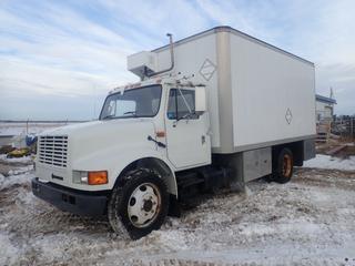 1994 International 4600 Service Van Truck, S/A,  C/w 7.3L Diesel Engine, A/T, 23,500 GVWR, 8000 GAWR Fronts, 15,500 GAWR Rears, Spring Suspension, Hydraulic Brakes, (3) Protech Aluminum Storage Boxes, 26in X 55in X 33in Storage Box Slideout, (12) Lockers, Work Bench, BH30 Diesel Heater, Commander AC Panel, Bottle Storage Rack, Work Bench w/ Vise And 9R 22.5 Tires. Showing 35,186 Miles. VIN 1HTSAZRM6RH529678