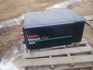 Onan Marquis Gold 5500 Model 5-5HGJAB-901B 45.8A 60hz 120V Single Phase Generator. SN E080178853 *Note: Some Damage On Corners*