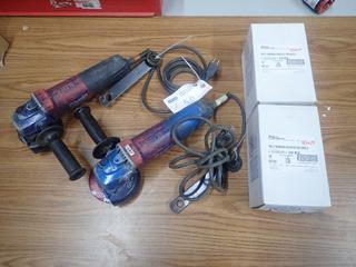 (2) Milwaukee 120V 4 1/2in Angle Grinders C/w (20) Unused United Abrasives 4 1/2in X 3/32in X 5/8in Depressed Center Grinding Wheels