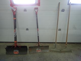 Qty Of Nordic Snow Shovels C/w (2) Rakes *Note: (1) Handle Broken*