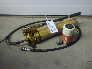 Enerpac Hydraulic Hand Pump C/w Hose And Power Team 25-Ton Hydraulic Ram