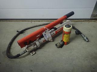 Power Trams SPX 10,000PSI Hydraulic Hand Pump C/w Hose And Power Team 10-Ton Hydraulic Ram