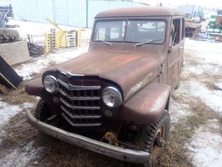1951 Willy's Jeep Station Wagon Model 4X473SW C/w Hurricane 4 cyl, Missing Transmission, Showing 24,769 Miles. VIN 451-FA112749 *Note: Running Condition Unknown*
