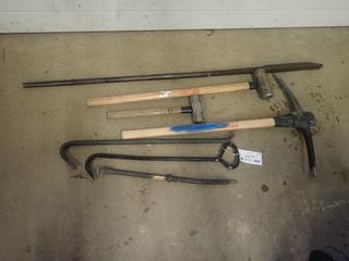 5ft Bar, Sledge Hammer, Pick Axe And Pry Bars