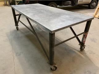 Rolling Steel Table, 8'x 44"x 37".