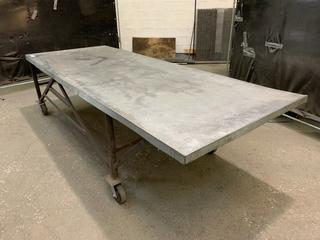 Rolling Steel Table, 9'8"x 44.5"x 32.5".