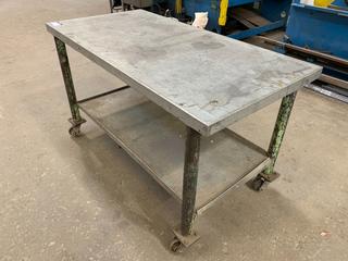 Rolling Steel Table,  5'x 30"x 34.5".