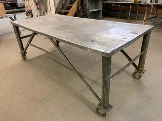 Rolling Steel Table, 8'x 44.5"x 37".
