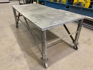 Rolling Steel Table, 8'x 44.25"x 36.5".
