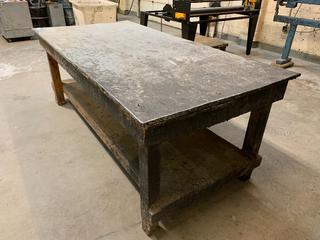 Wood Work Bench With Metal Top, 8'x 46.5"x 35".