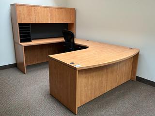 U-Shaped Work Station c/w Rolling Chair, 112"x 71"x 66.25" & 6-Tier Bookcase, 3'x 1'x 6'.