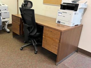 5-Drawer Wooden Desk c/w Rolling Chair, 71"x 35.5"x 29.5".