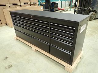 Unused 72 In. Powder Coating Steel Tool Chest w/ 15 Drawers w/ Key, 72 In. x 18 In. x 35 In., Model HTC7215PC
