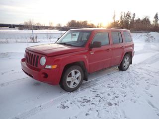 2010 Jeep Patriot 4X4 c/w 2.4L Dual VVT, A/T, A/C, Showing 242,044 Kms, Power Sunroof, 215/65R17 Tires at 40%, VIN 1J4NF2GB2AD519319 *Note: Check Engine Light On, Boost to Start, Damage*