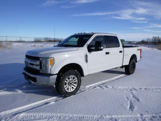 2017 Ford F250 Super Duty XLT Crew Cab 4X4 Pick Up, C/w 6.2L V8, A/T, A/C, Showing 141,447 Kms, LT275/70R18 Tires at 30%, Rears at 50%, 6 Ft. 8 In. Box, VIN 1FT7W2B60HEE75124 *Note: Missing Tail Gate Handle, Damage to Back Bumper, Engine Light On, Check Park Aid Message, Service Advance Trac Message, Hill Descent Control Fault Message*