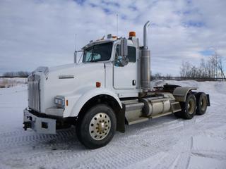 2005 Kenworth T800 T/A Truck Tractor C/w Cat C15 Acert 475HP, A/T, Showing 600,588 Kms, 15,803 Hours, GVWR 59,220 Lb, 211 In. W/B, Day Cab, 8 Bag Air Ride Suspension, 11R24.5, 13,200 Lb. Front, 46,000 Lb. Rear, Sliding 5th Wheel, Lowboy Ramps, Beacons, Storage Cabinet, PTO, Wet Kit, CVIP 03/2022, VIN 1XKDDB0X75R977206  
