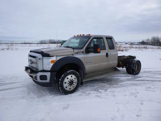 2012 Ford F550 Super Duty XLT 4X4 Cab and Chassis, C/w 6.7L Power Stroke V8 Diesel Engine, A/T, A/C, Dually, Showing 315,555 Kms, 225/70R19.5 Tires, Front Axle Rating 6,500 Lb., Rear Axle Rating 14,706 Lb., VIN 1FD0X5HT7CEC03624 *Note: Hood Doesn't Latch*