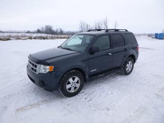 2008 Ford Escape c/w 2.3L, A/T, A/C, Showing 176,296 Kms, Aftermarket Stereo, 235/70R16 Tires at 50%, VIN 1FMCU02Z28KB24246 *Note: ABS Light On, Battery Light On, Runs, Doesn't Stay Running Idling*