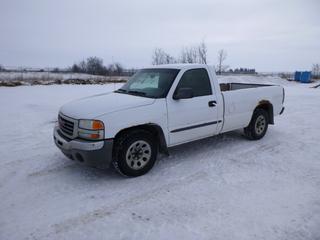 2006 GMC Sierra 1500 Single Cab Pick Up c/w 4.8L Vortec, A/T, A/C, Showing 343,976 Kms, 2,649 Hours, Aftermarket Stereo, LT245/70R17 Tires at 40%, 8 Ft. Box, VIN 1GTEC14V16E222437 *Note: Engine Light On, Service Air Bag Message, Power Steering Issues, Rust* 