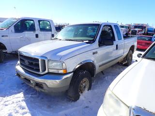 2003 Ford F-250 XLT Extended Cab 4X4 Pick Up c/w 5.4L, 6 Ft. 10 In. Box, VIN 1FTNX21L23EC98998 *Note: Parts Only, 2 Wheel Missing, Salvage* **Located Offsite at 21220-107 Avenue NW, Edmonton, For More Information Contact Richard at 780-222-8309**