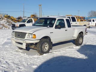 2003 Ford Ranger Extended Cab Pick Up c/w 3.0L, 5 Speed Manual, Showing 178,379 Kms, 235/75R15 Tires, 6 Ft. Box, VIN 1FTYR44U83PA46796 *Note: Runs and Drives, Body Damage, Salvage* **Located Offsite at 21220-107 Avenue NW, Edmonton, For More Information Contact Richard at 780-222-8309**