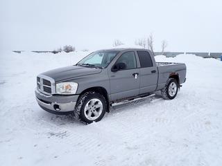 2008 Dodge Ram 1500 Crew Cab 4X4 Pick Up c/w A/T, A/C, Power Sunroof, Showing 254,938 Kms, Aftermarket Stereo, P275/60R20 Tires at 40%, 6 Ft. 2 In. Box, VIN 1D7HU18268S535682 *Note: Starts With Boost, Engine Light On, Service 4 Wheel Drive Message, Major Rust*