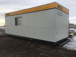 2007 Atco 10'x24' Skid Mounted Office Trailer c/w (3) Windows w/Security Grating, (1) Dor w/Metal Grate, Step, Electrical Panel, Lights, Plugs, Base Heaters, Air Conditioning, S/N 12407-4220. Control # 8373