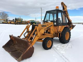 1978 Case 580C Loader Backhoe c/w 4 Cyl Diesel, ROPS, Fan, Heater, Work Lights, Beacon, 81" Bucket, 23" Hoe Bucket, Stabilizer Legs, 11L-16 Front, 16.9-24 Rear Tires, Showing 1638 Hours, S/N 8974920