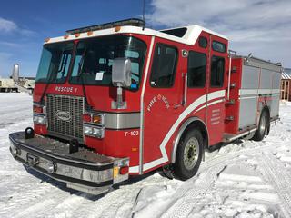 2000 Superior Rescue 1 Fire Rescue Truck c/w Cummins Turbo 10.8L, Allison Auto, 2 x Foam tanks, 1 x Water Tank 385/65/22.5 Front, 11R22.5 Rear Tires, Showing 104,758 Kms, 5828 Hours, VIN 4EN3BCA88Y1001447