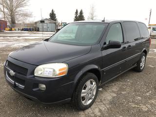 2008 Chev Uplander 7 Seat Van c/w 3.8L V6, Auto, A/C, Tow Hitch Receiver, Trailer Brake Modual, Showing 244,469 Kms, VIN 1GNDV23W08D155061