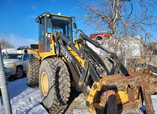 Selling Off-Site - 2002 Deere TC62H Wheel Loader c/w Forks, Showing 5966 Hrs, S/N DWTC62H-83328.