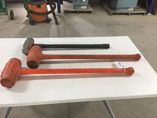 (2) 11.5 Lb Fiberglass Sledge Hammers and (1) Sledgehammer with Fiberglass Handle.