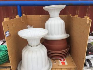 White & Brown Large Plastic Outdoor Planters.