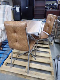 Antique 36" Round Drop-Leaf Table w/ (2) Chairs.