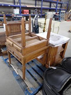 Floor Cabinet w/ Glass Top, 27 1/2" x 24 1/2" x 23 1/4" & (2) End Tables, 24" x 24" x 20 1/2".