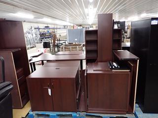 Receptionist Office Desk w/ Glass Insert, 42"L x 30"L x 24"W & 36"L Lateral File Cabinet.