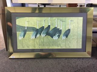 Large Framed Stork Print. 44 3/4" x 27".