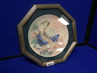 "Eastern Tailed Blues" Decorative Plate by Lena Liu & Triangle Shaped Mirror. 24" x 17".