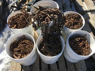 (6) Pails of Chains for Skid Steer & Tractor.