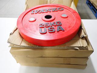 (4) Ivanko OCB Calibrated 25kg Bumper Plates, Unused.