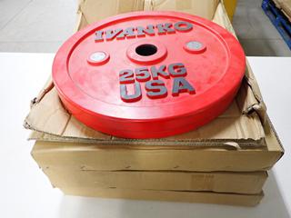 (4) Ivanko OCB Calibrated 25kg Bumper Plates, Unused.