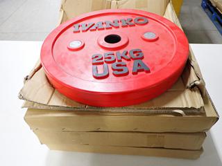 (4) Ivanko OCB Calibrated 25kg Bumper Plates, Unused.