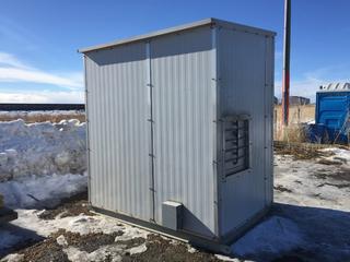 Metal Insulated Building 7' x 5' on Metal Skid Wired for Power c/w Gas Heater.