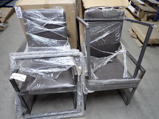 (2) Faux Grey Leather Metal Chairs w/ Extra Frames.